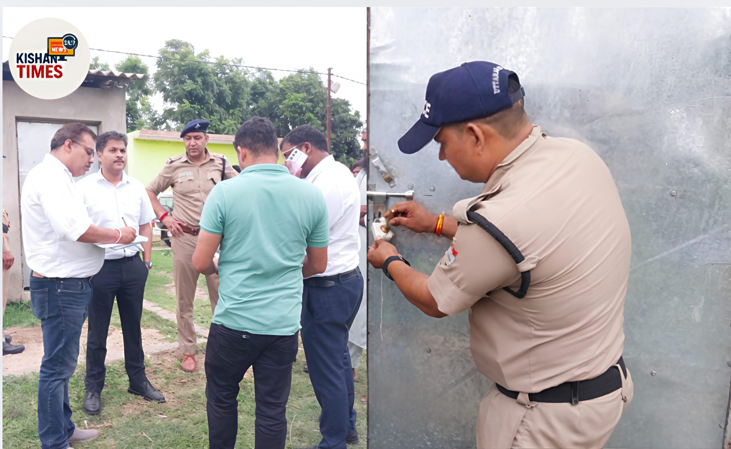 हरिद्वार में सीज किए गए मदरसे की तस्वीर, जिसमें प्रशासनिक अधिकारी सीलिंग प्रक्रिया कर रहे हैं।