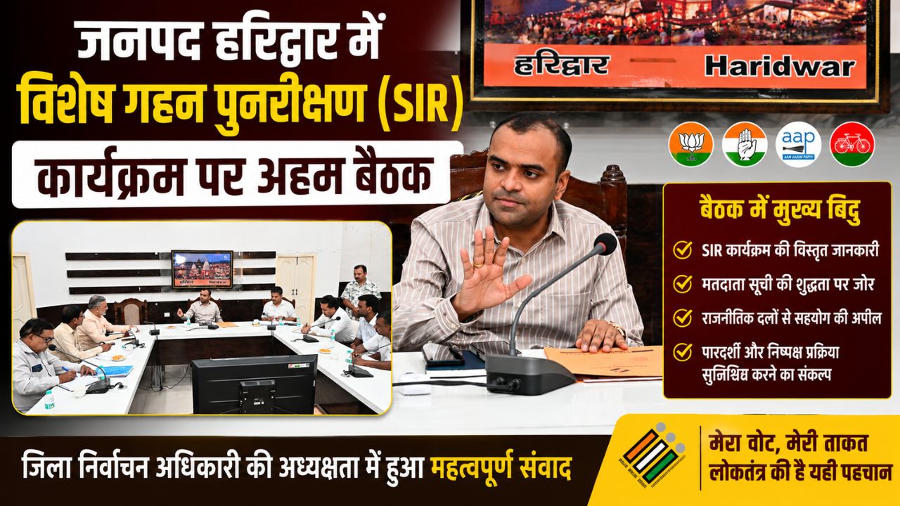 हरिद्वार में विशेष गहन पुनरीक्षण कार्यक्रम को लेकर जिलाधिकारी मयूर दीक्षित की राजनीतिक दलों के प्रतिनिधियों के साथ बैठक