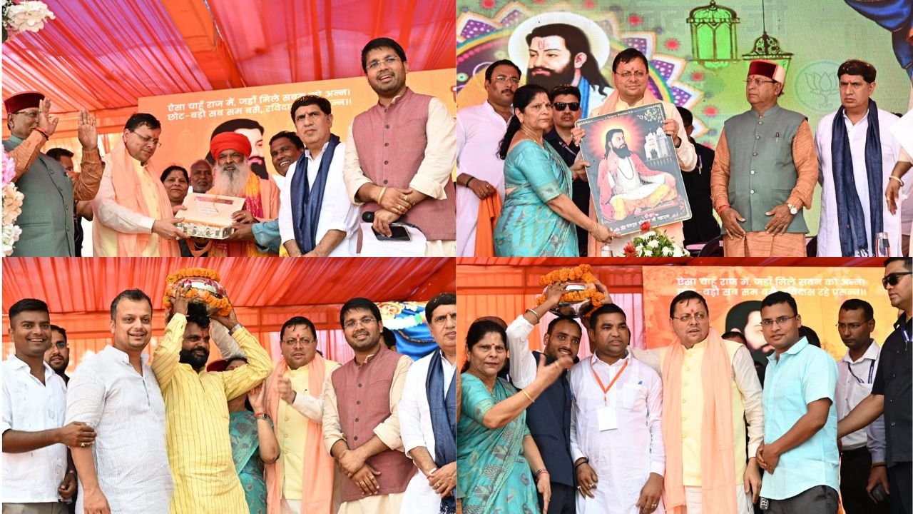 भगवानपुर के चुड़ियाला में संत रविदास जयंती पर आयोजित कलश यात्रा का शुभारंभ करते मुख्यमंत्री पुष्कर सिंह धामी।
