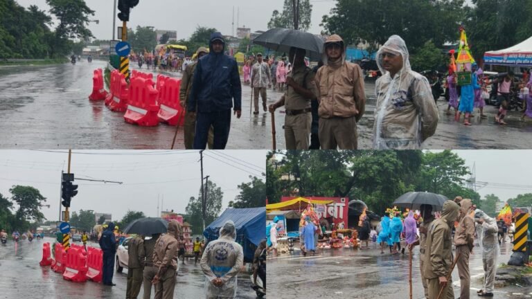 कांवड़ यात्रा 2026 के दौरान हरिद्वार पुलिस शिवभक्तों को सुरक्षित गंतव्य के लिए यातायात व्यवस्थित कर रवाना करते हुए।