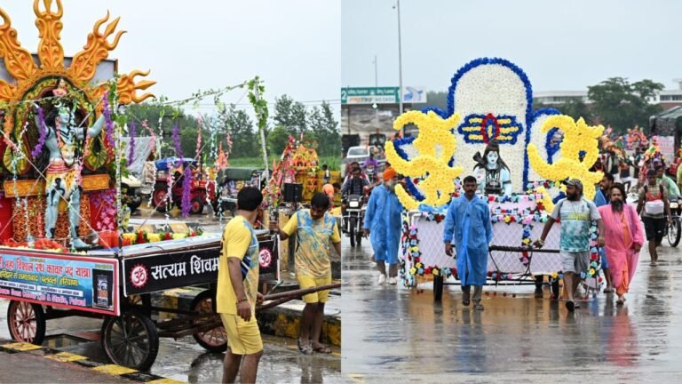 कांवड़ यात्रा 2026 के दौरान हरिद्वार से पवित्र गंगाजल लेकर अपने गंतव्य की ओर रवाना होते लाखों शिवभक्त