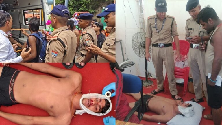 संजय पुल हरिद्वार के पास घायल हुए शिवभक्त की सहायता करते उत्तराखंड पुलिस के जवान