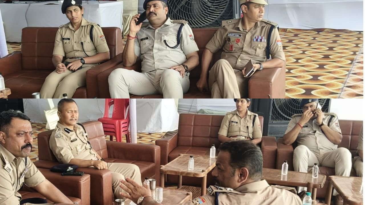कांवड़ मेला 2026 के दौरान बैरागी कैंप क्षेत्र में सुरक्षा व्यवस्थाओं का निरीक्षण करते आईजी एसटीएफ निलेश भरणे, एसएसपी हरिद्वार और पुलिस अधिकारी